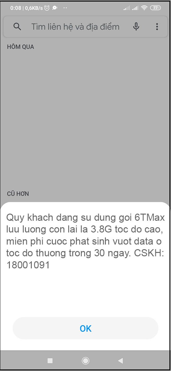 Sau khi thao tác được thực hiện thành công, hệ thống sẽ gửi lại thông báo về dung lượng còn lại