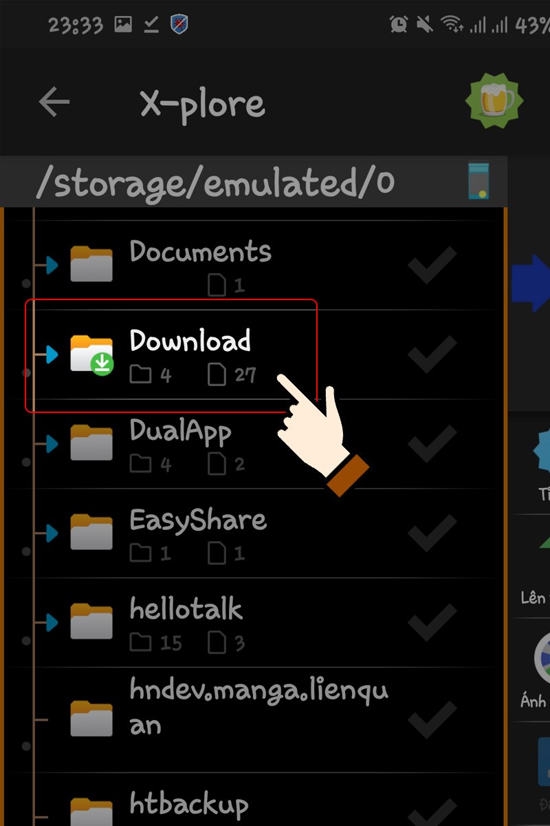 Nhấn chọn thư mục Download tại Bộ nhớ trong