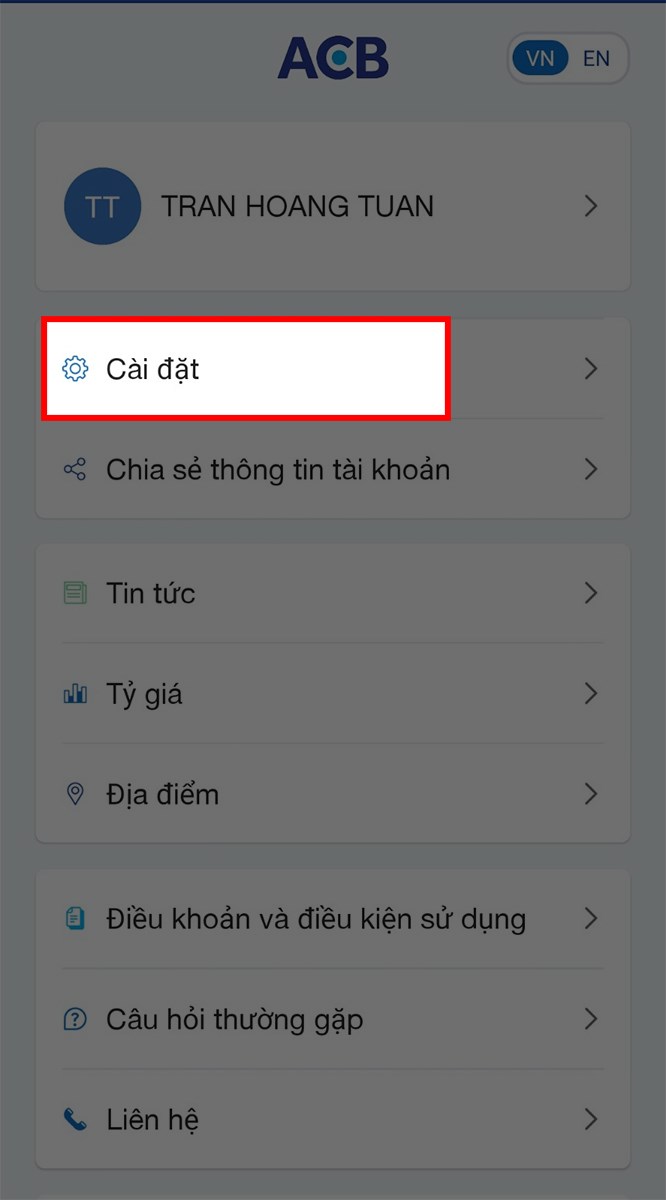 Chọn vào Cài đặt