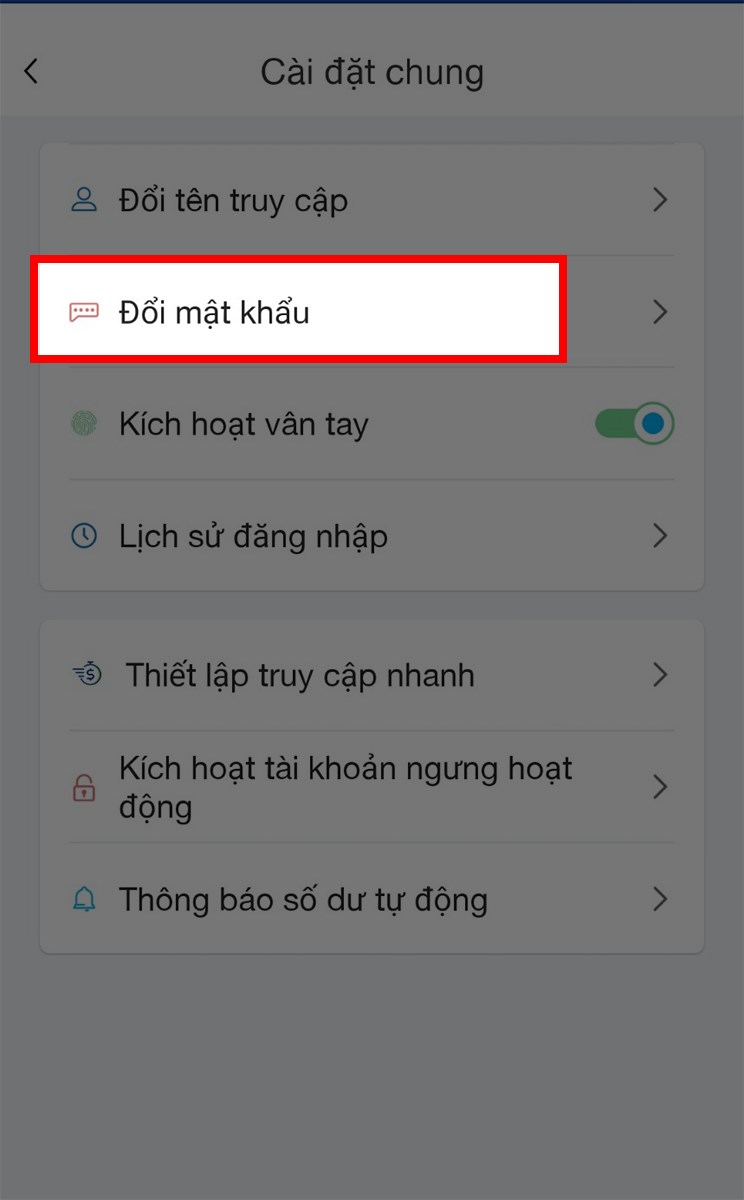 Chọn mục Đổi mật khẩu