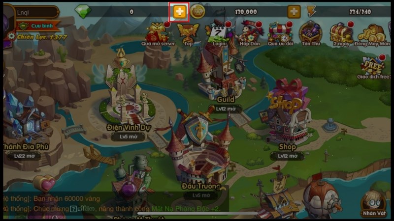 Bước 1: V&agrave;o game Gun X Mobile > Bấm v&agrave;o dấu + tại mục Kim Cương.