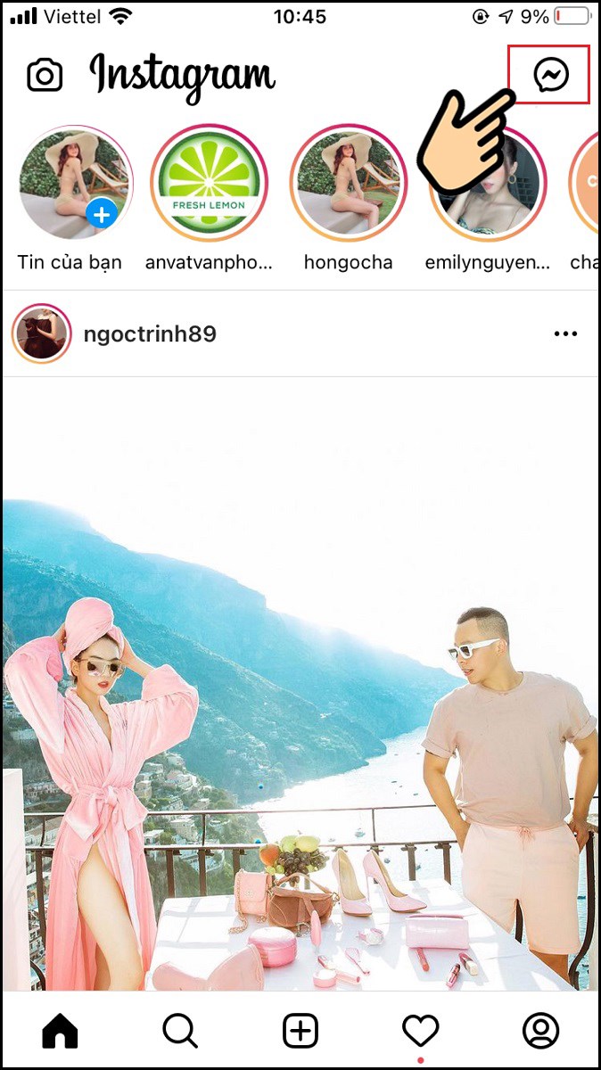 Nhấn v&agrave;o biểu tượng tin nhắn 