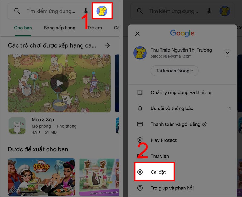 Vào Cài đặt Google Play Vào Cài đặt Google Play