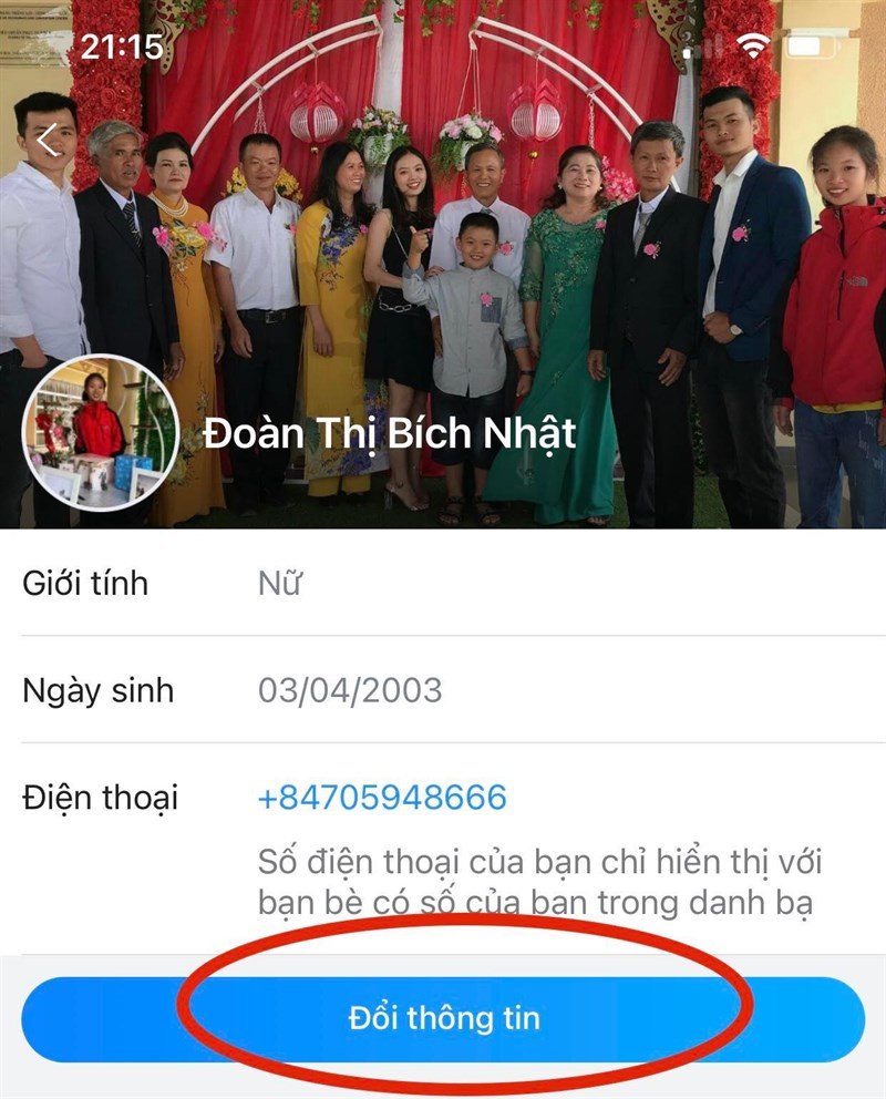 Bấm chọn Đổi thông tin Bấm chọn Đổi thông tin