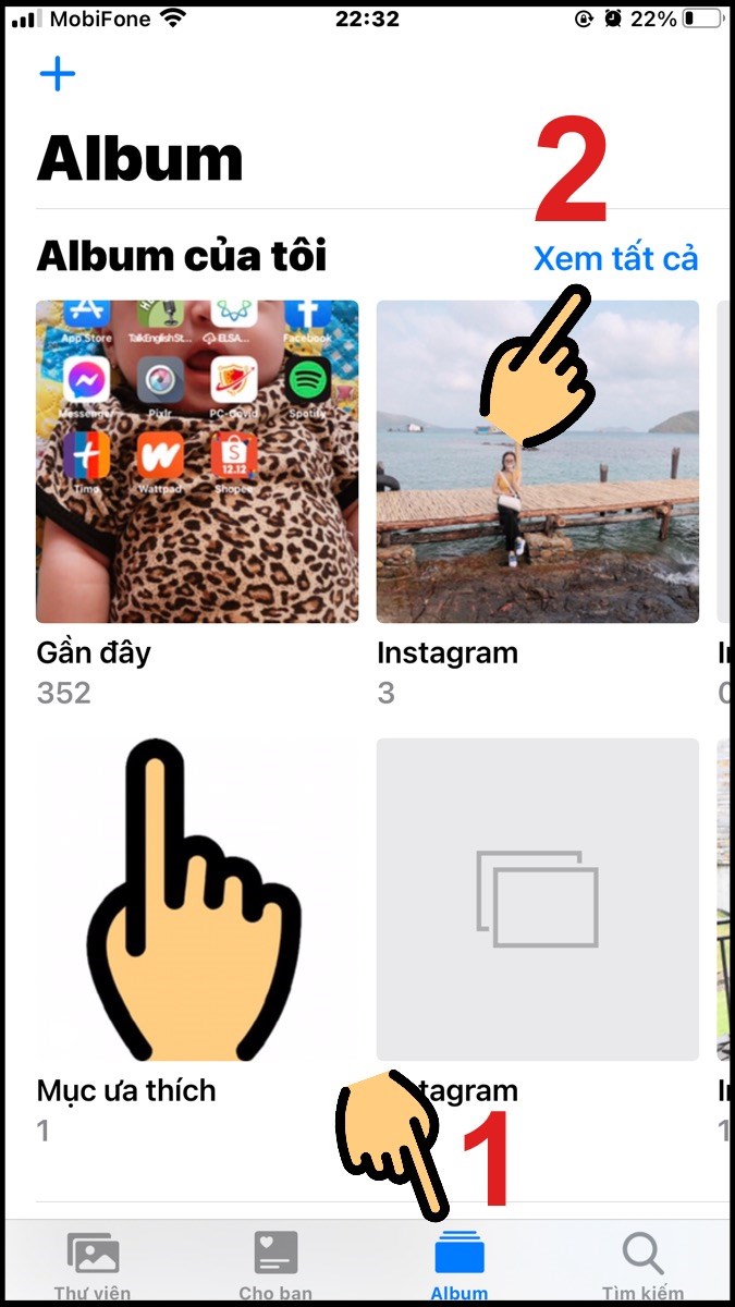 Chọn mục Album và bấm Xem tất cả Chọn mục Album và bấm Xem tất cả