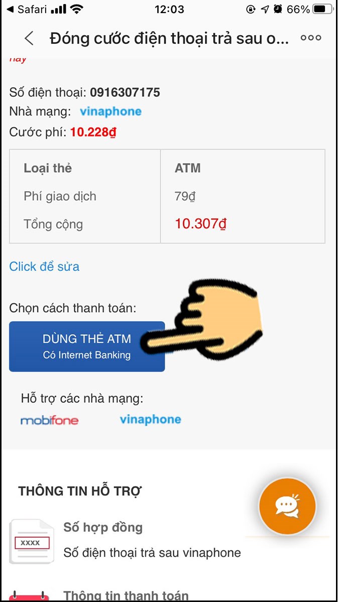 Bâm chọn DÙNG THẺ ATM Bâm chọn DÙNG THẺ ATM