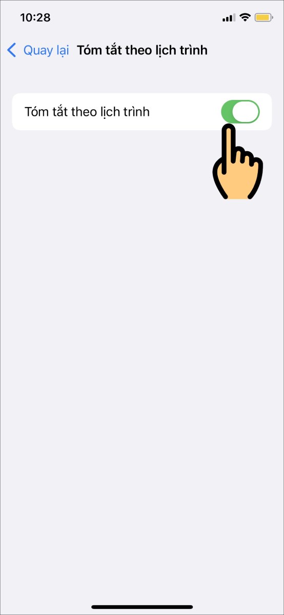 Bật t&iacute;nh năng T&oacute;m tắt theo lịch tr&igrave;nh
