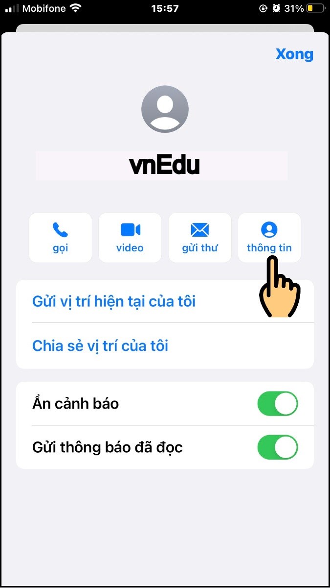 Chọn mục Thông tin