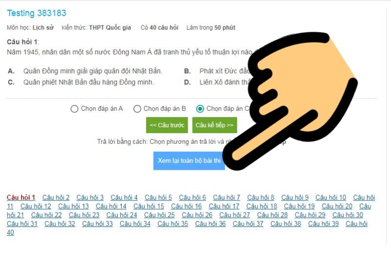 Nhấn nút Xem lại toàn bộ bài thi