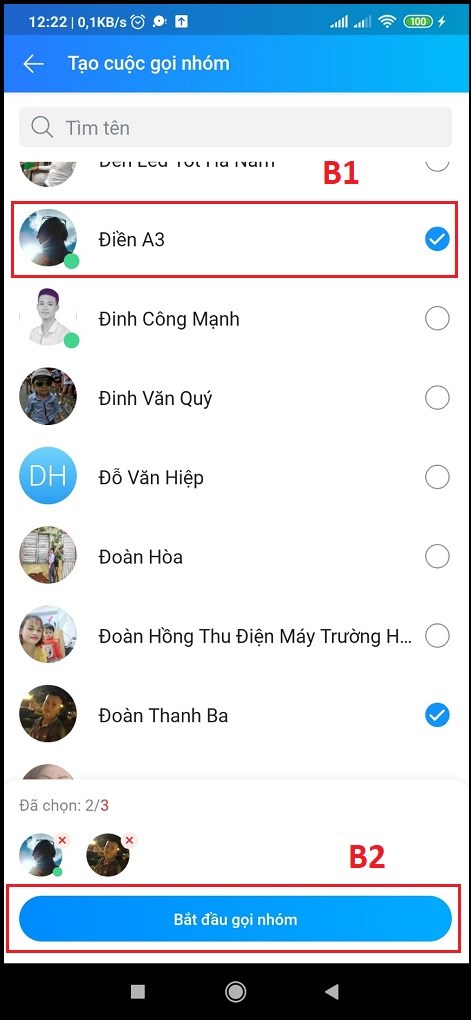 Chọn những người c&ugrave;ng tham gia để bắt đầu gọi nh&oacute;m