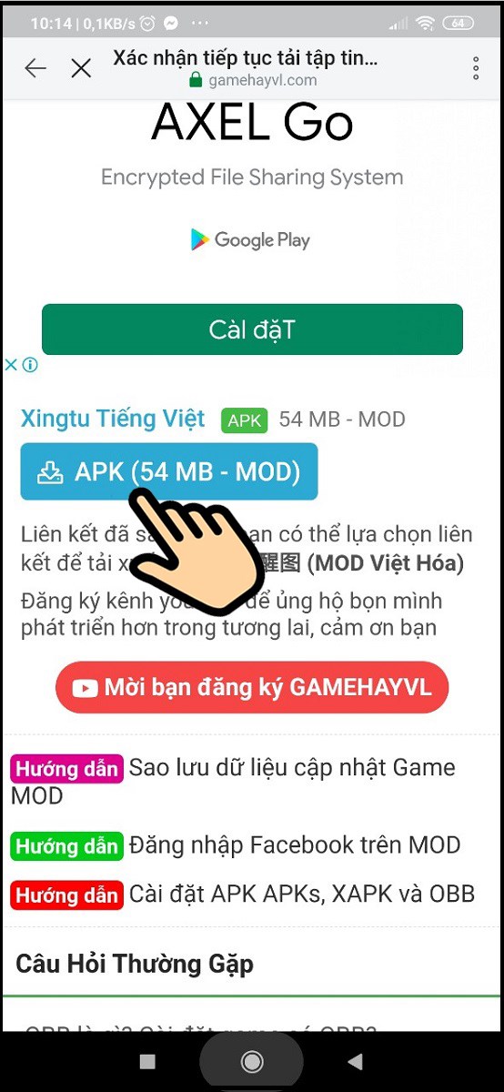 Bấm chuột chọn APK (54MB-MOB)