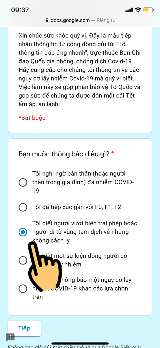Chọn điều bạn muốn thông báo