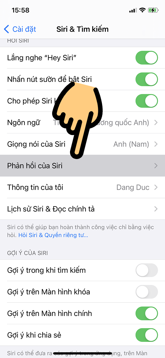 chọn Phản hồi của Siri