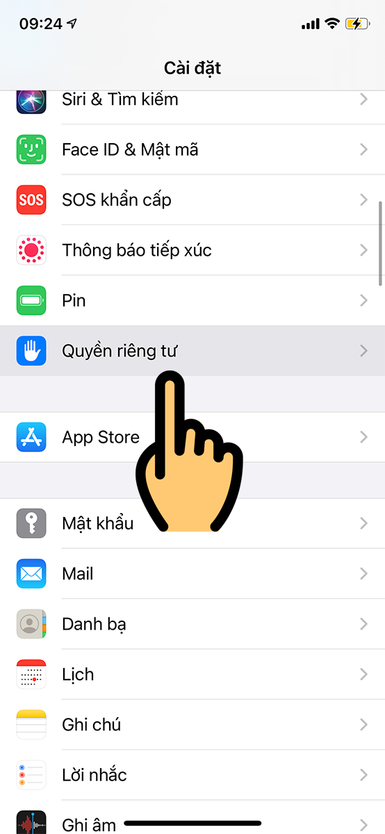 Chọn Quyền riêng tư