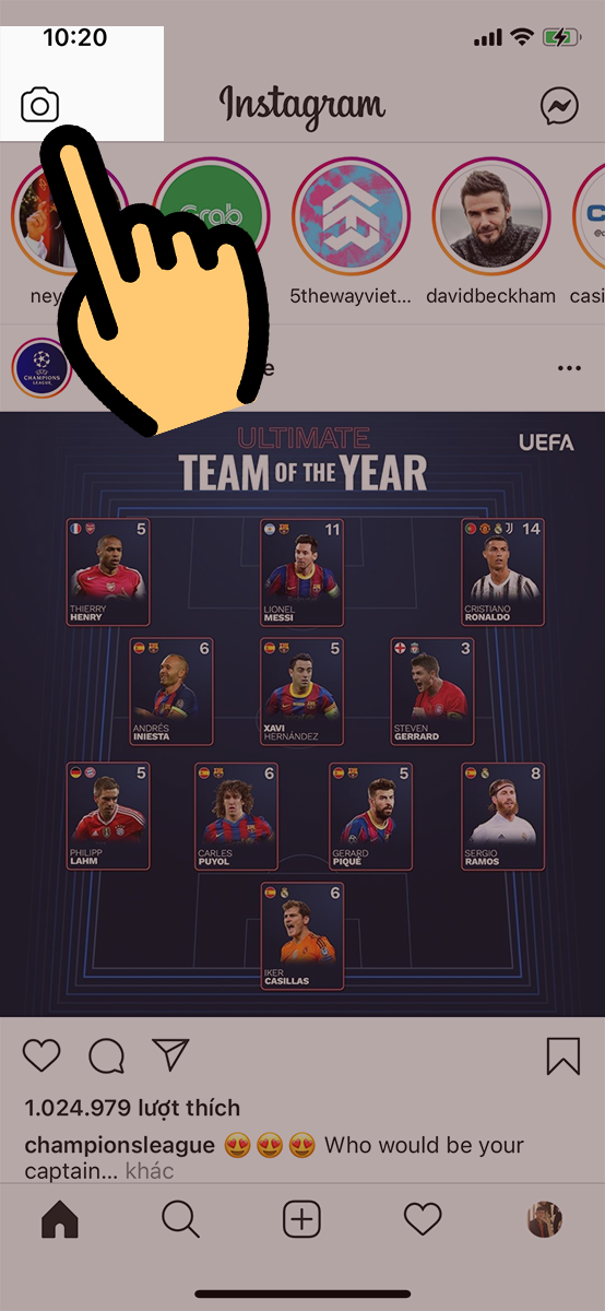  Click v&agrave;o biểu tượng camera