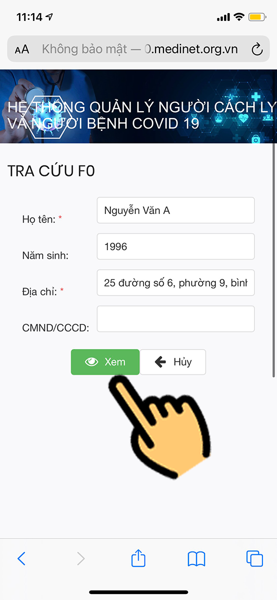 Điền thông tin của người bệnh COVID-19 Điền thông tin của người bệnh COVID-19