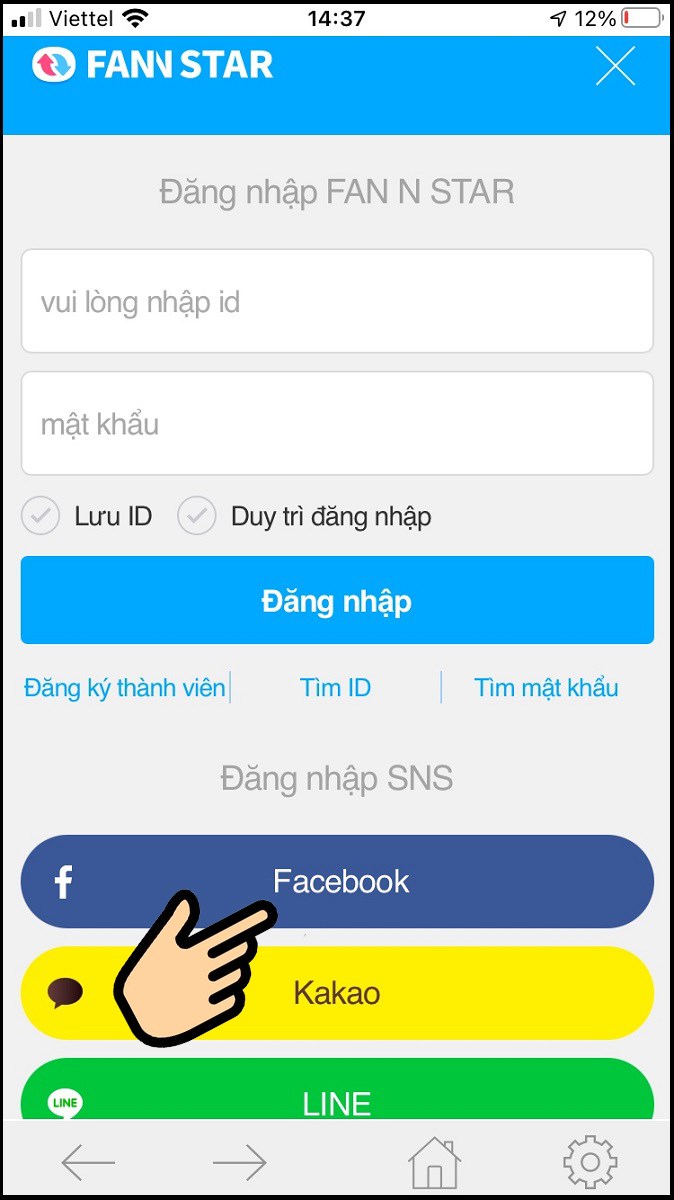 Chọn đăng ký bằng tài khoản Facebook