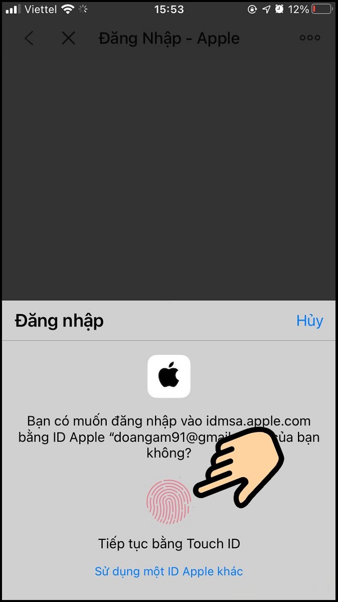 Nhập v&acirc;n tay để tiếp tục bằng Touch ID