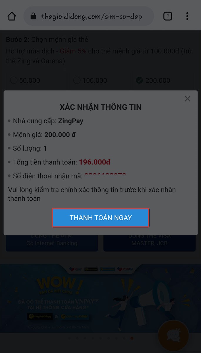 XÁC NHẬN THÔNG TIN