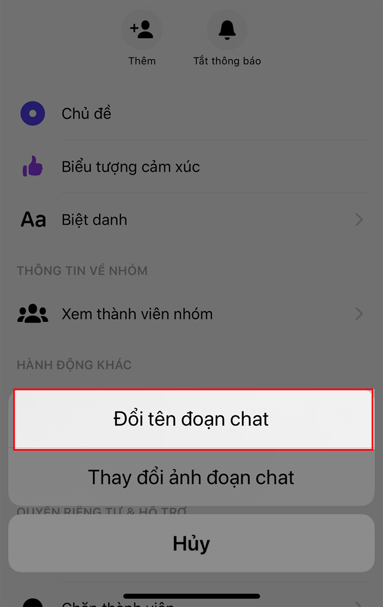 Chọn Đổi t&ecirc;n đoạn chat