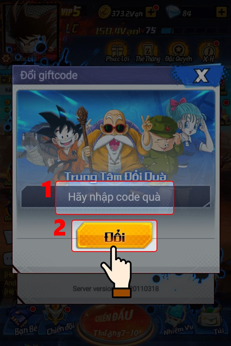 Nhập mã code > Nhấn Đổi