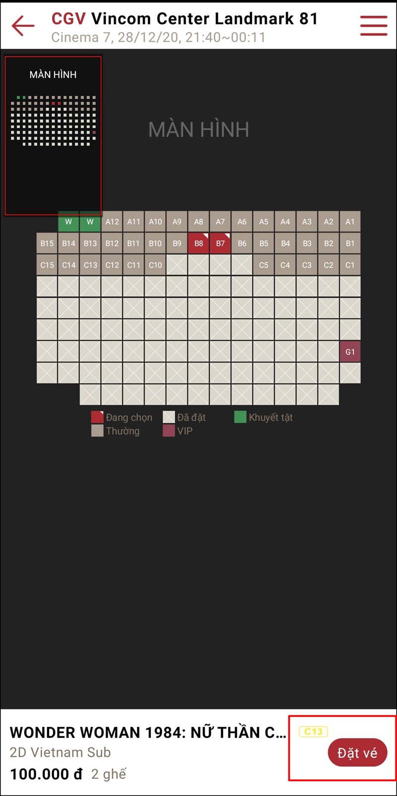 Lựa chọn chỗ ngồi của bạn v&agrave; nhấn đặt v&eacute;
