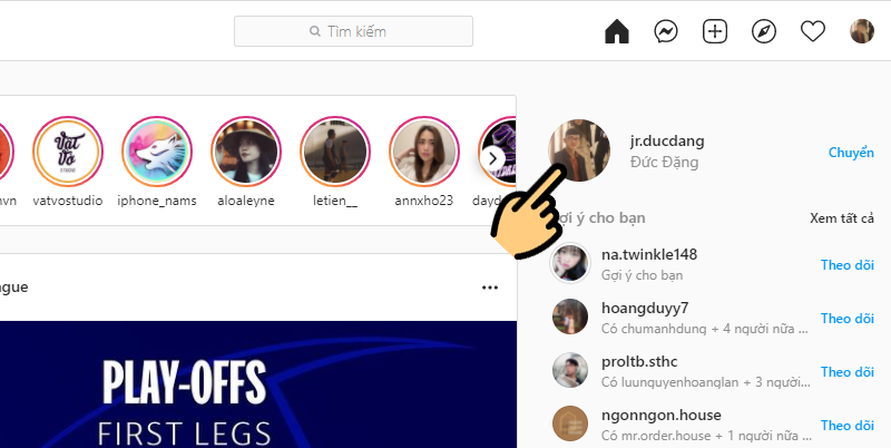 Nhấn vào ảnh đại diện Instagram