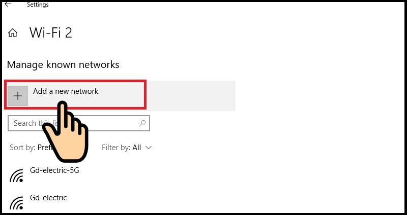 Chọn Add a new network Chọn Add a new network