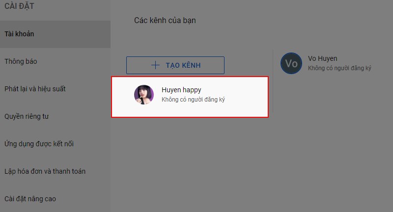 Chọn k&ecirc;nh phụ YouTube muốn x&oacute;a