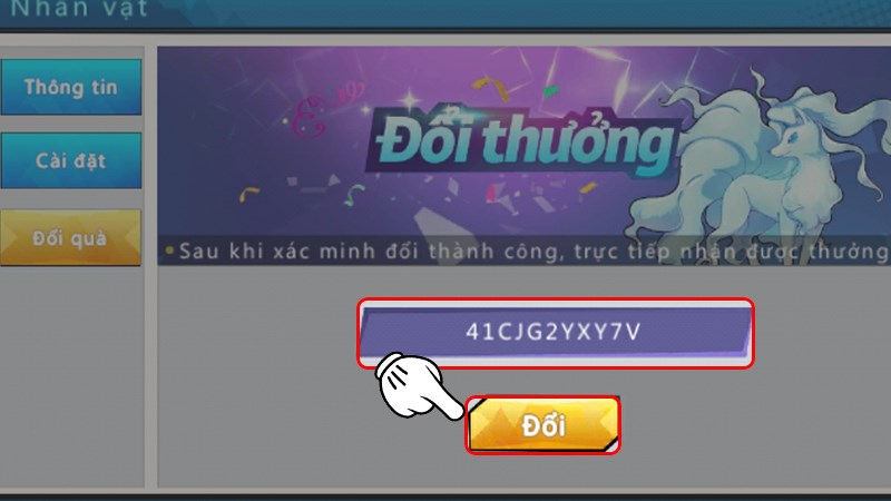 Nhập code và nhấn Đổi Nhập code và nhấn Đổi