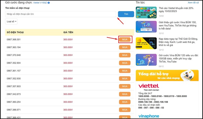 Chọn sim theo ý thích sau đó bấm mua Chọn sim theo ý thích sau đó bấm mua