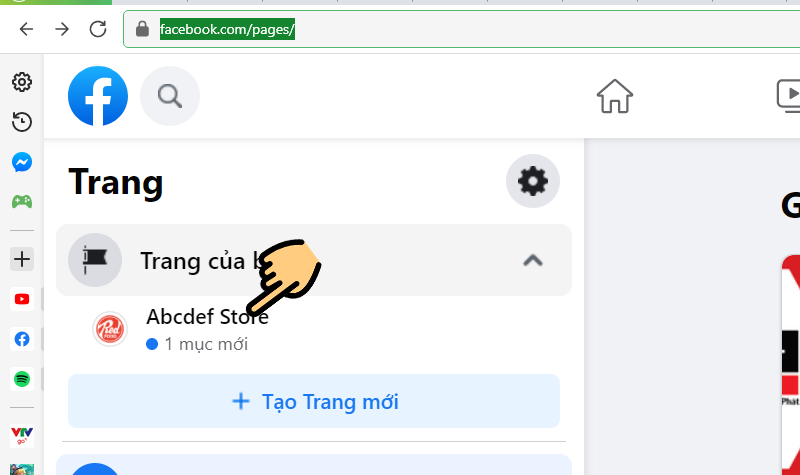 Click v&agrave;o trang Fanpage của bạn