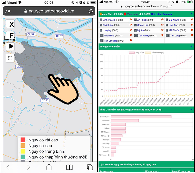 Bấm chọn v&ugrave;ng cấp X&atilde; tr&ecirc;n bản đồ để xem chi tiết hơn tới c&aacute;c x&atilde;