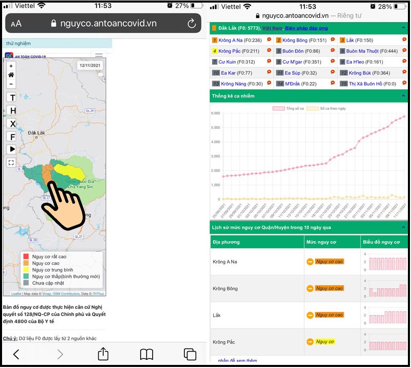 Bấm chọn v&ugrave;ng m&agrave;u tr&ecirc;n b&agrave;n đồ cấp Huyện để xem th&ocirc;ng tin chi tiết c&aacute;c x&atilde; trong huyện