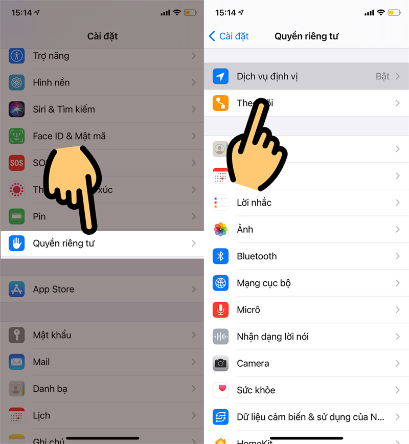 chọn phần Dịch vụ định vị chọn phần Dịch vụ định vị