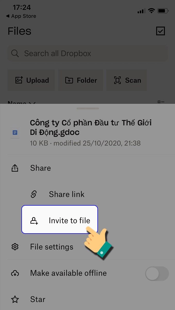 Chọn invite to file