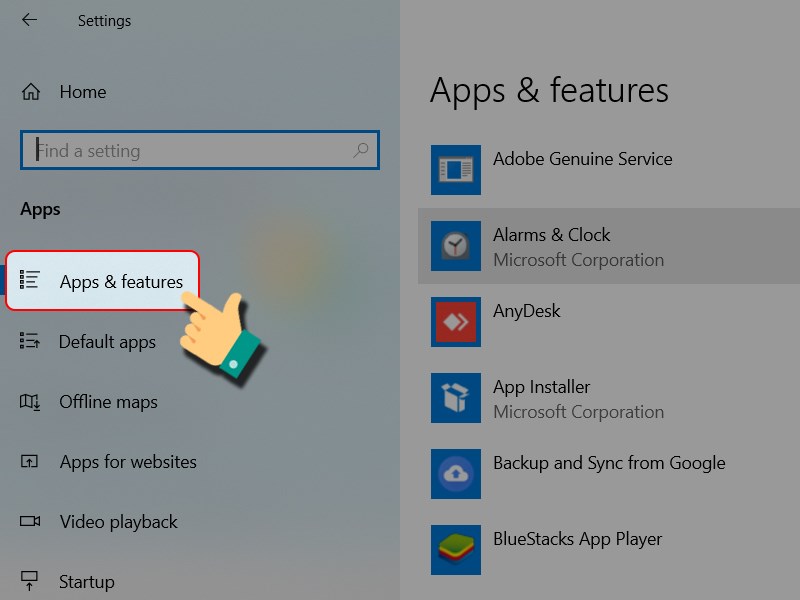Chọn App & features