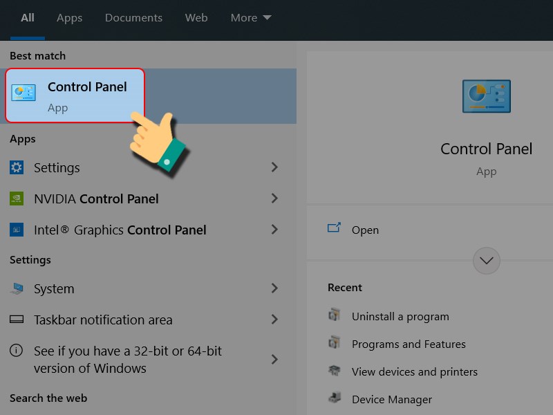 Nhấn v&agrave;o Control Panel