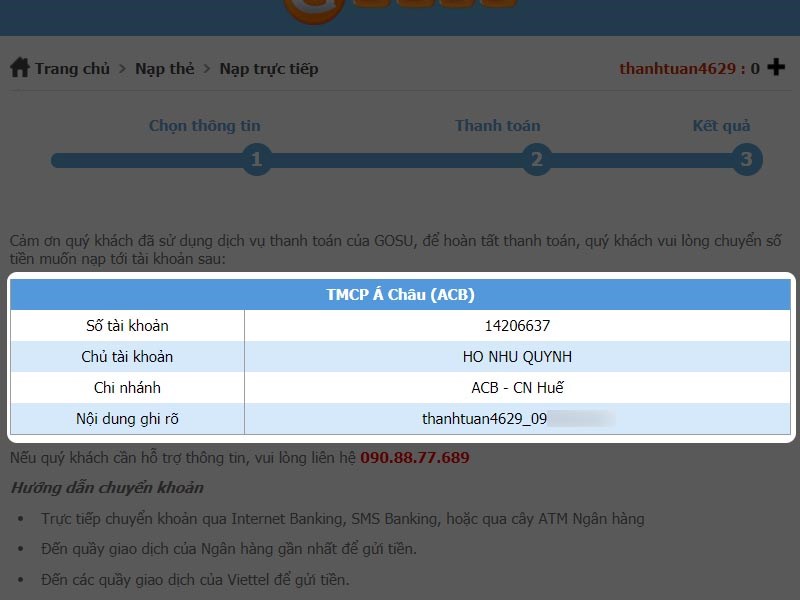 Chuyển khoản theo nội dung được cho