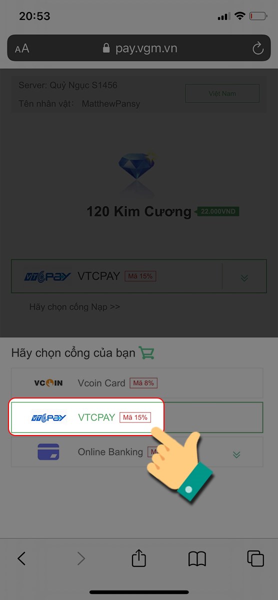 Nạp bằng ví VTCPAY