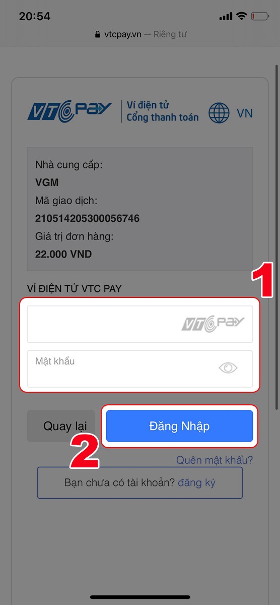 Đăng nhập VTCPAY