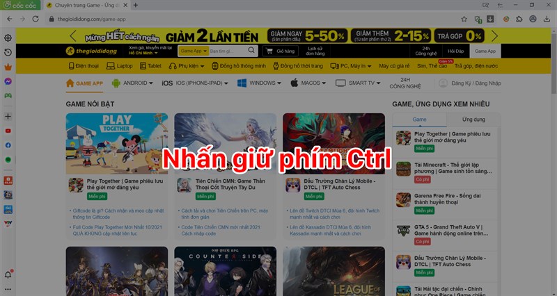 Giữ ph&iacute;m Ctrl