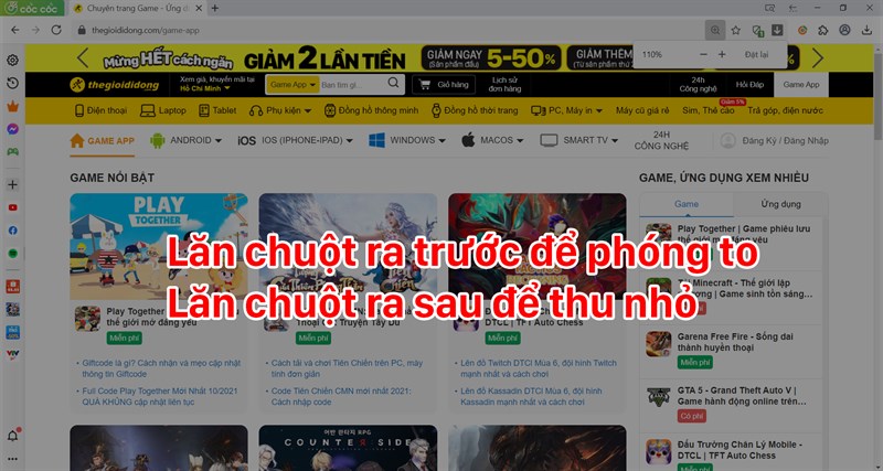 Sử dụng con lăn chuột để ph&oacute;ng to, thu nhỏ t&ugrave;y &yacute;