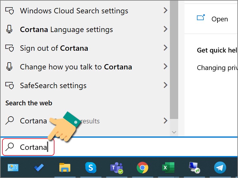 Gõ tìm kiếm Cortana 