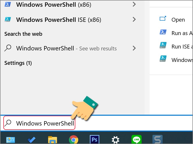 Gõ tìm kiếm Windows PowerShell