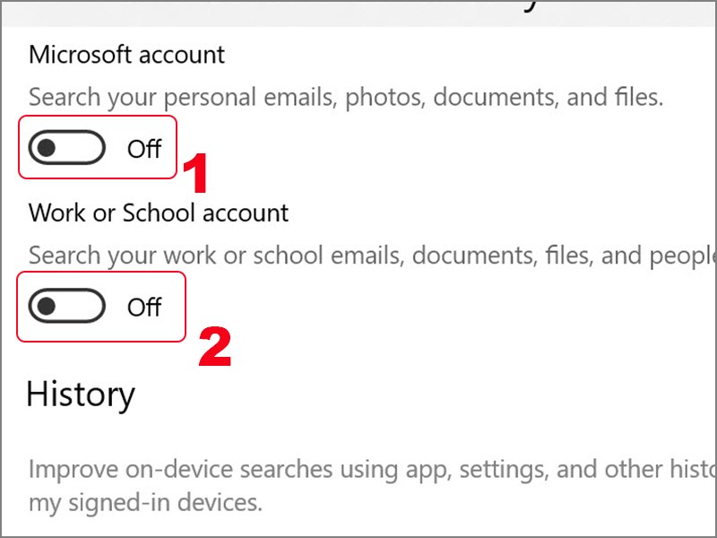 Chuyển Microsoft account, Work or School account sang chế độ off