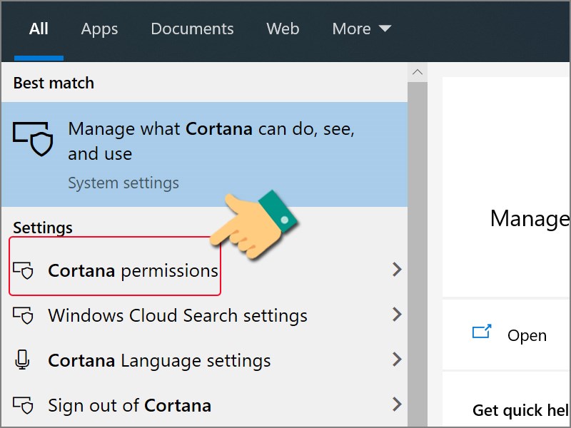 Chọn Cortana Permission