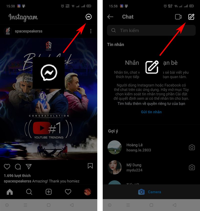 Mở giao diện nhắn tin