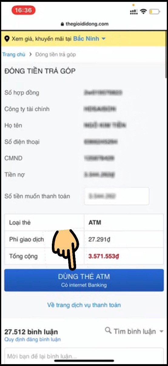 Nhấn Dùng thẻ ATM