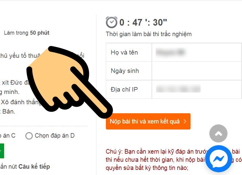 Nhấn nút Nộp bài thi và xem kết quả